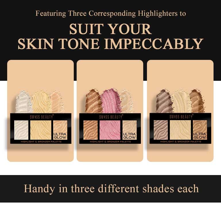 Swiss Beauty Ultra Glow Highlighter & Bronzer Palette – 3-in-1 Glow Makeup Kit