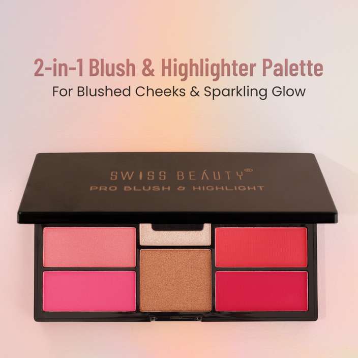 Swiss Beauty Pro Blush & Highlighter Palette | 2-in-1 Face Makeup for Radiant Glow