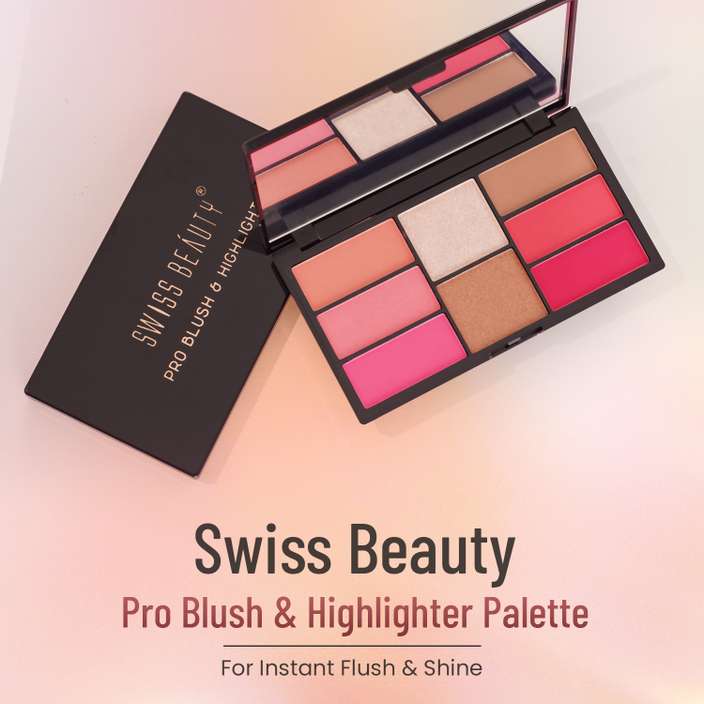 Swiss Beauty Pro Blush & Highlighter Palette | 2-in-1 Face Makeup for Radiant Glow