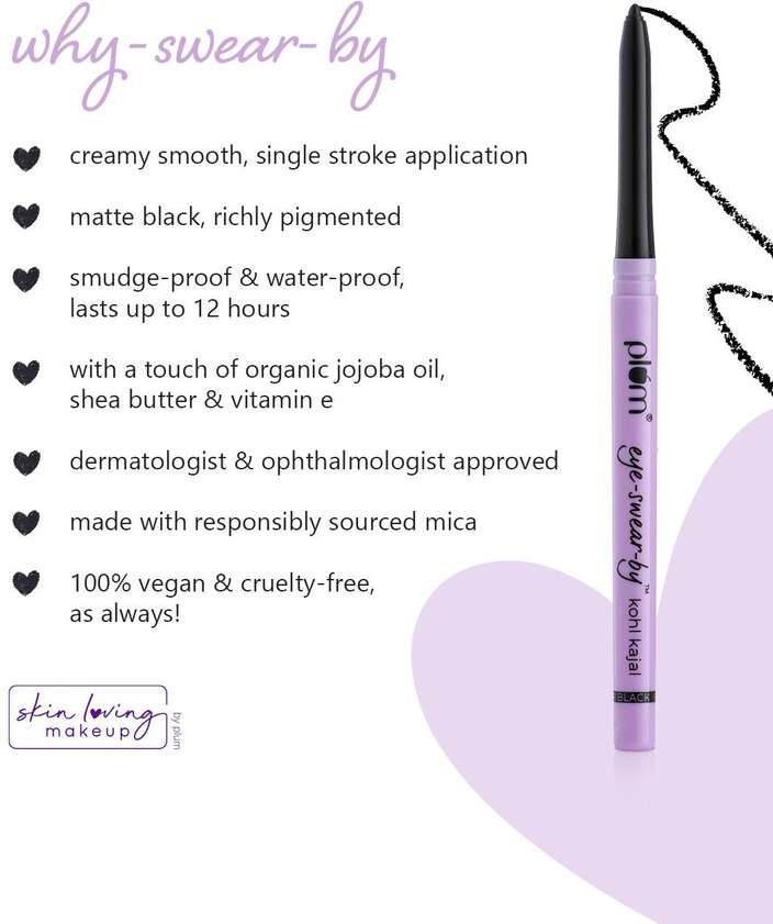 Plum Eye-Swear-By Kohl Kajal | Deep Black Long Lasting Smudge-Proof Eye Pencil