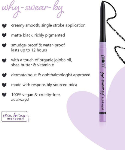 Plum Eye-Swear-By Kohl Kajal | Deep Black Long Lasting Smudge-Proof Eye Pencil