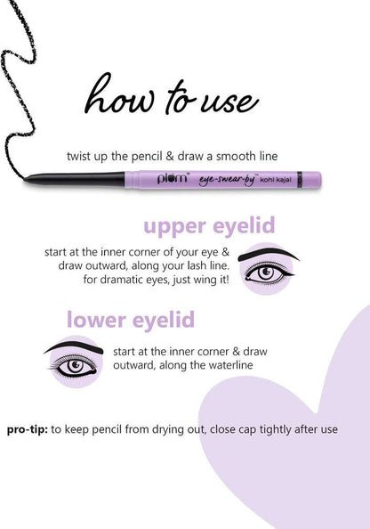Plum Eye-Swear-By Kohl Kajal | Deep Black Long Lasting Smudge-Proof Eye Pencil