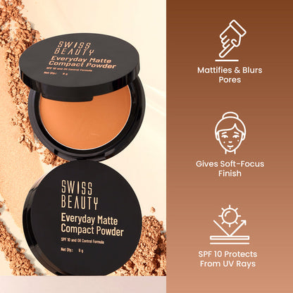 Swiss Beauty Everyday Matte Compact Powder | Oil Control Long Lasting Face Powder