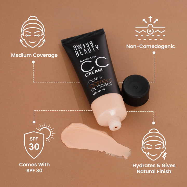 Swiss Beauty All-in-One CC Cream | Color Correcting Lightweight Face Base