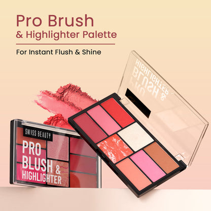Swiss Beauty Pro Blush Highlighter Palette | Instant Flush of Color & Radiant Shine