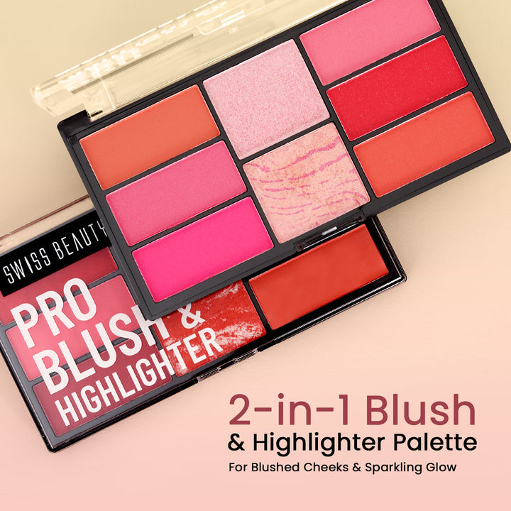 Swiss Beauty Pro Blush Highlighter Palette | Instant Flush of Color & Radiant Shine